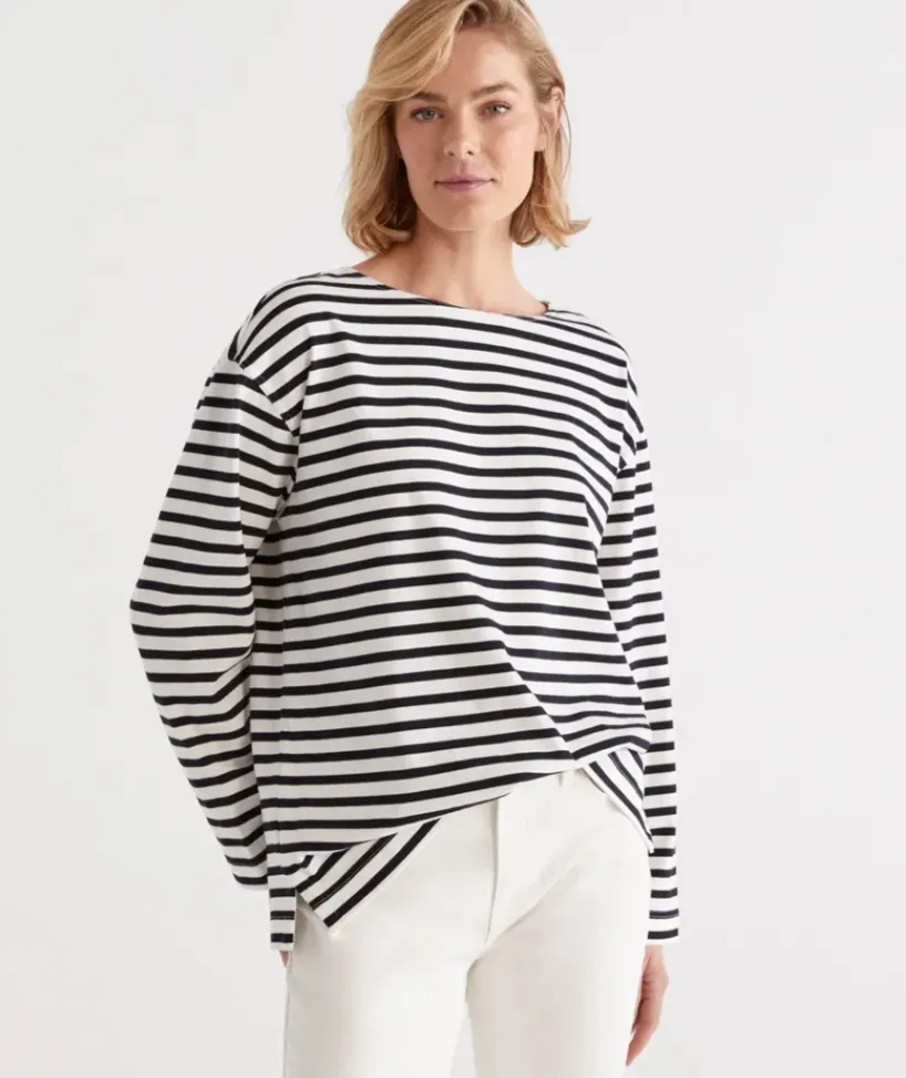 Stripe Boat Neck Top<Sussan Online