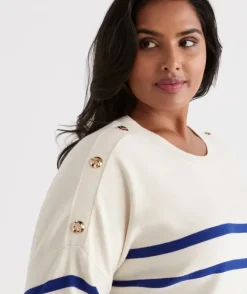 Stripe Button Shoulder Pullover<Sussan Outlet