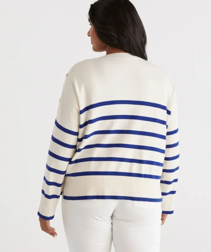 Stripe Button Shoulder Pullover<Sussan Outlet