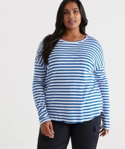 Stripe Crew Drop Shoulder Top<Sussan Outlet