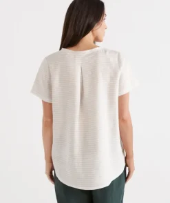 Stripe Linen V-Neck Lounge Top<Sussan Online