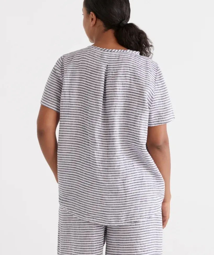 Stripe Linen V-Neck Lounge Top<Sussan Online