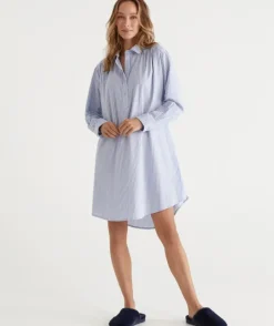 Ticking Stripe Cotton Twill Night Shirt<Sussan Hot