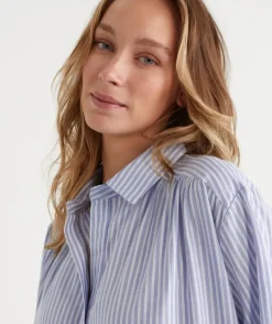Ticking Stripe Cotton Twill Night Shirt<Sussan Hot