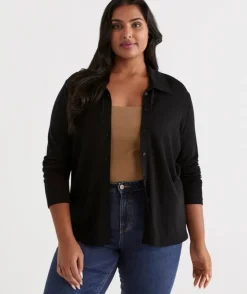 Wool Blend Button Long Sleeve Top<Sussan Discount