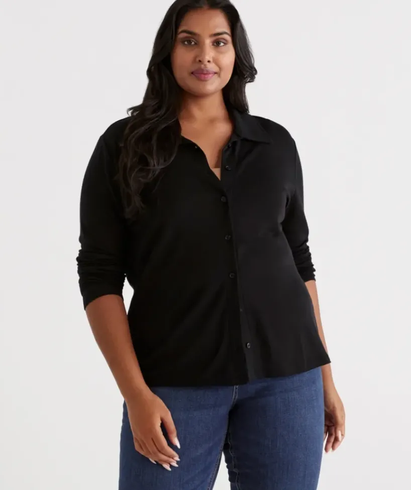 Wool Blend Button Long Sleeve Top<Sussan Best