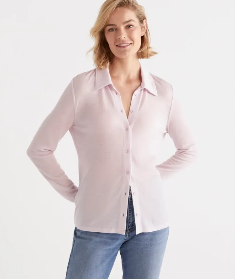 Wool Blend Button Long Sleeve Top<Sussan Best